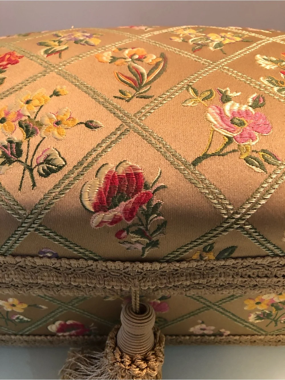 Floral Embroidered Trinket Box with Tassel